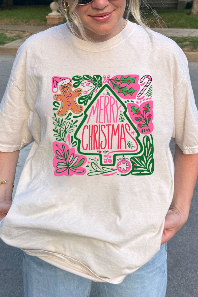 Doodle Merry Christmas Boho Comfort Colors Adult Ring - Spun Cotton Tee - Wholesale Accessory Market