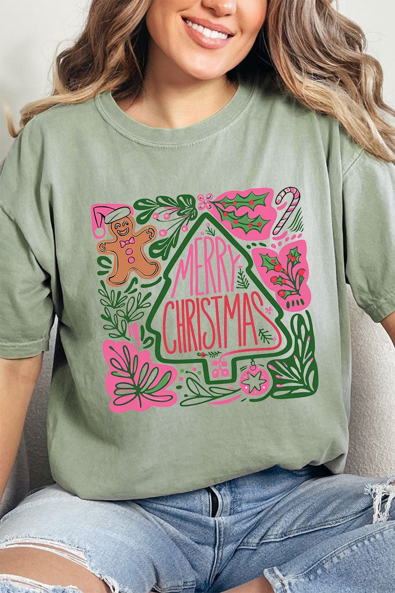 Doodle Merry Christmas Boho Comfort Colors Adult Ring - Spun Cotton Tee - Wholesale Accessory Market