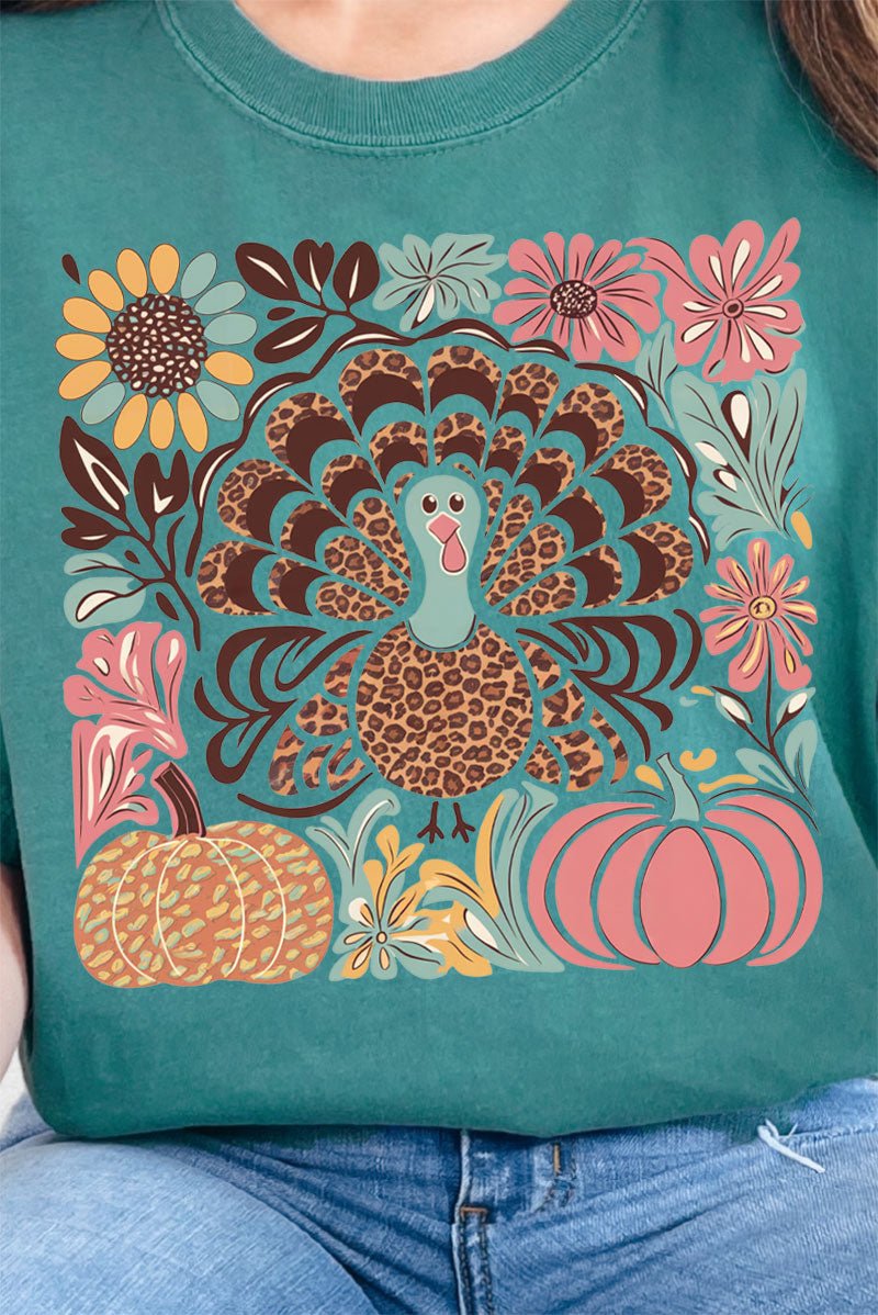 Fall Floral Turkey Comfort Colors Adult Ring - Spun Cotton Tee - Wholesale Accessory Market