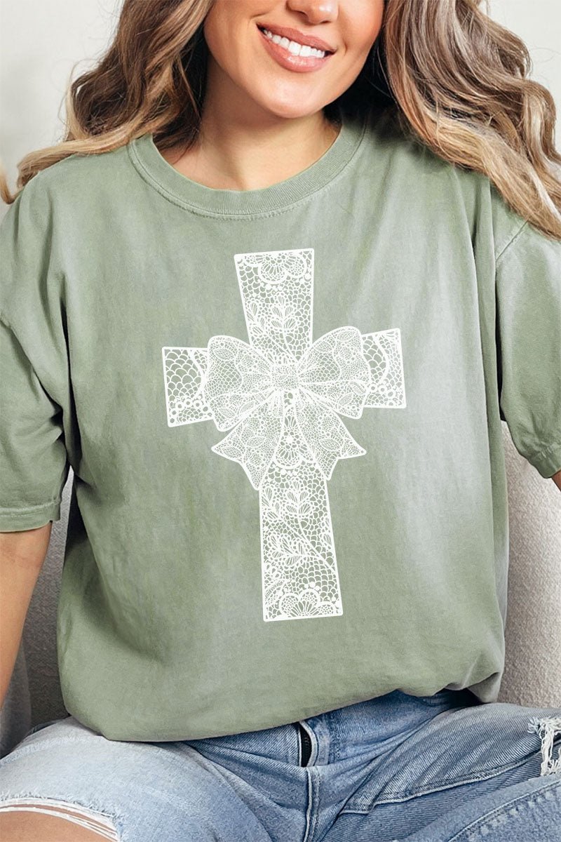 Faux Lace Cross Comfort Colors Adult Ring - Spun Cotton Tee - Wholesale Accessory Market