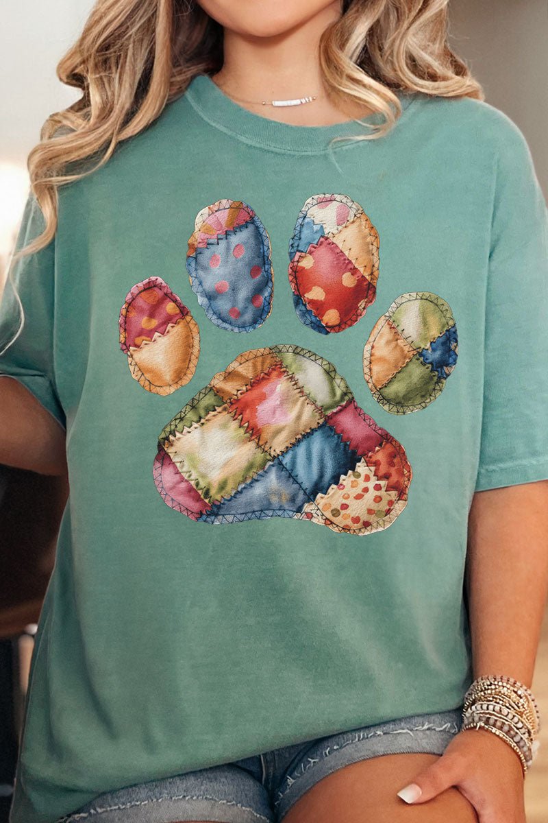 Faux Patchwork Paw Comfort Colors Adult Ring - Spun Cotton Tee - Wholesale Accessory Market