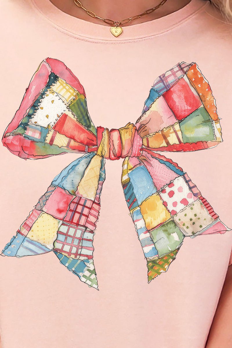 Faux Patchwork Quilt Stripe Bow Comfort Colors Adult Ring - Spun Cotton Tee - Wholesale Accessory Market