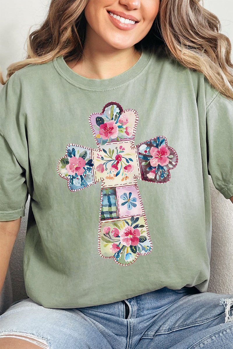 Faux Quilted Cross Comfort Colors Adult Ring - Spun Cotton Tee - Wholesale Accessory Market