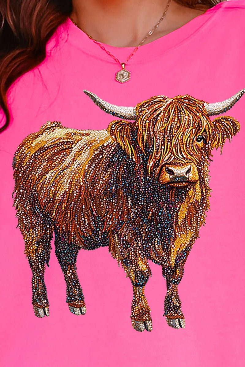 Faux Rhinestone Highland Cow Comfort Colors Adult Ring - Spun Cotton Tee - Wholesale Accessory Market