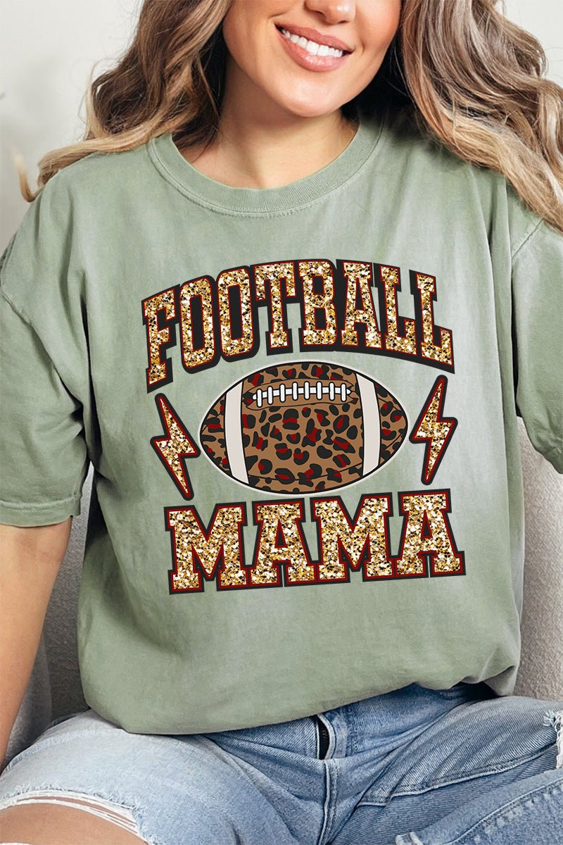 Faux Sequin Football Mama Comfort Colors Adult Ring - Spun Cotton Tee - Wholesale Accessory Market