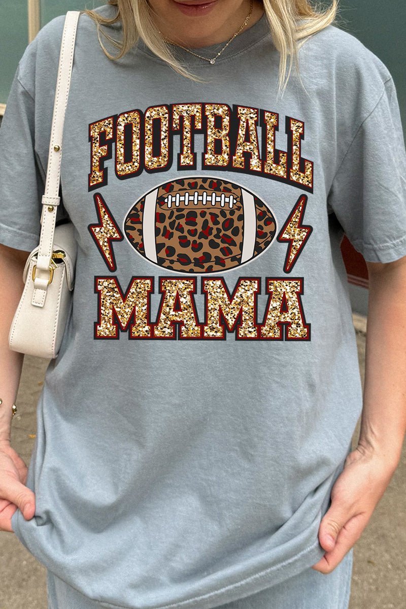 Faux Sequin Football Mama Comfort Colors Adult Ring - Spun Cotton Tee - Wholesale Accessory Market