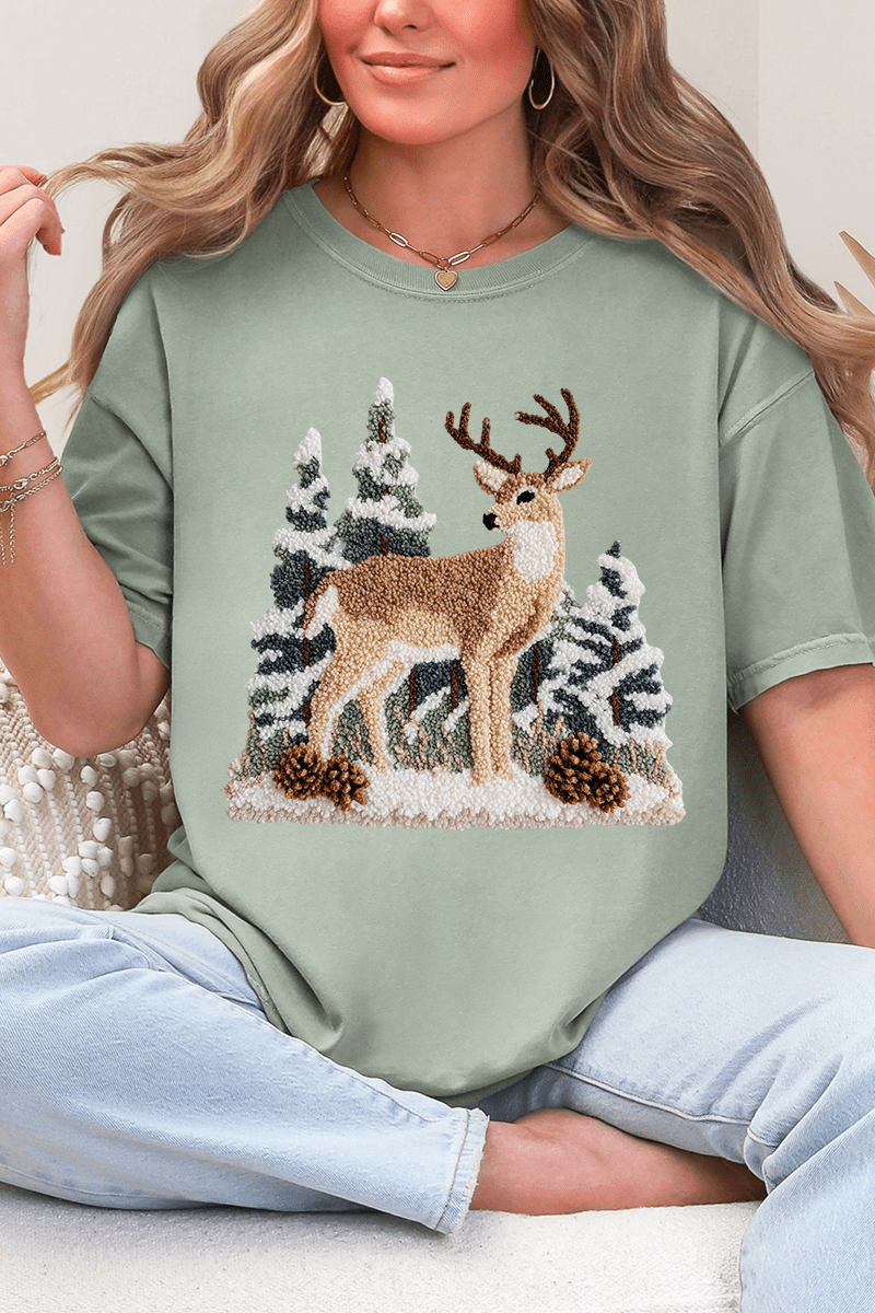 Faux Yarn Winter Deer Comfort Colors Adult Ring - Spun Cotton Tee - Wholesale Accessory Market