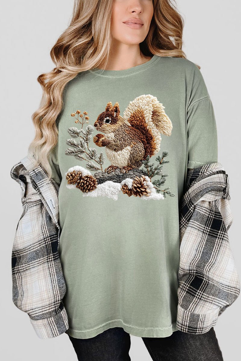 Faux Yarn Winter Squirrel Comfort Colors Adult Ring - Spun Cotton Tee - Wholesale Accessory Market