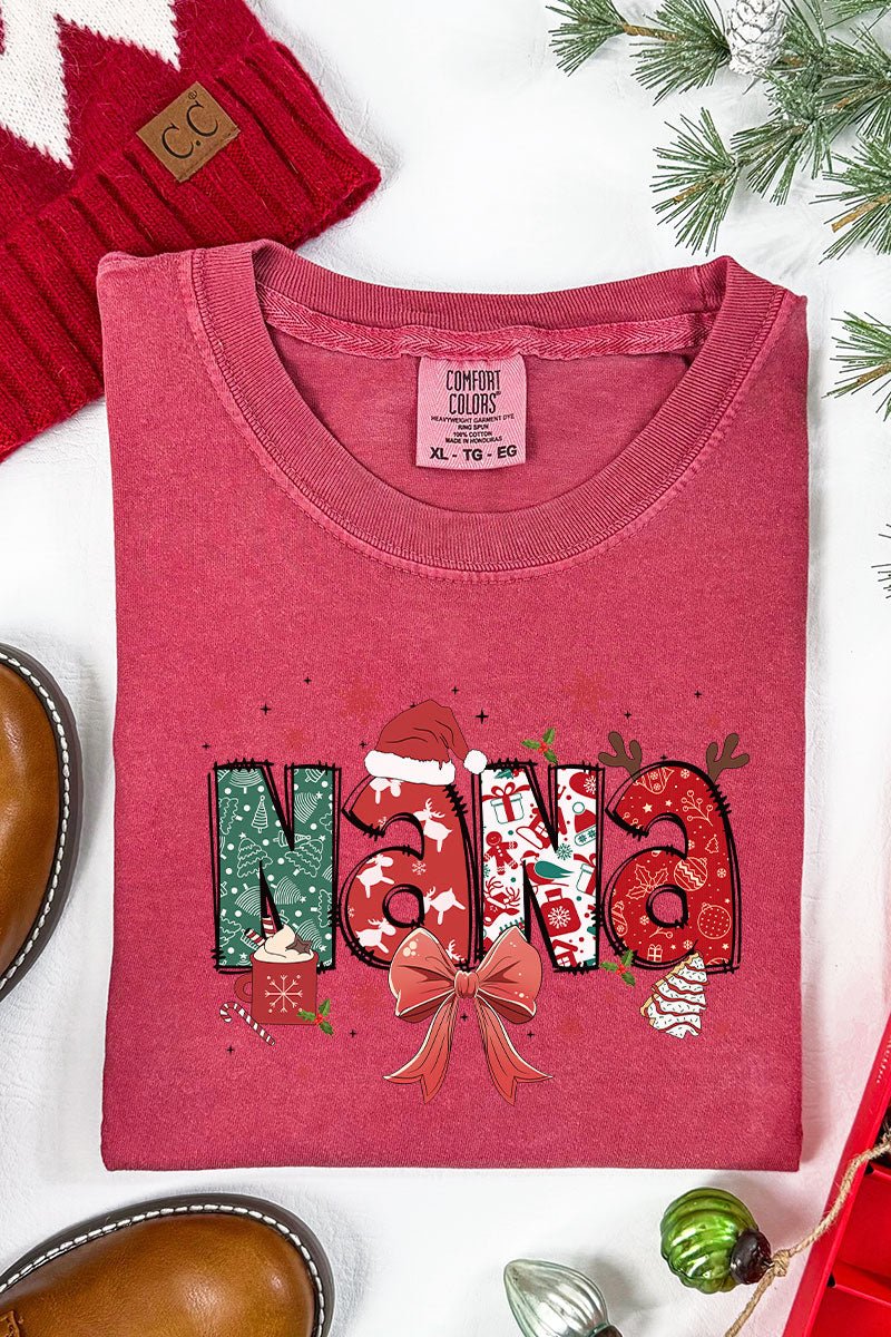 Festive Christmas Nana Comfort Colors Adult Ring - Spun Cotton Tee - Wholesale Accessory Market