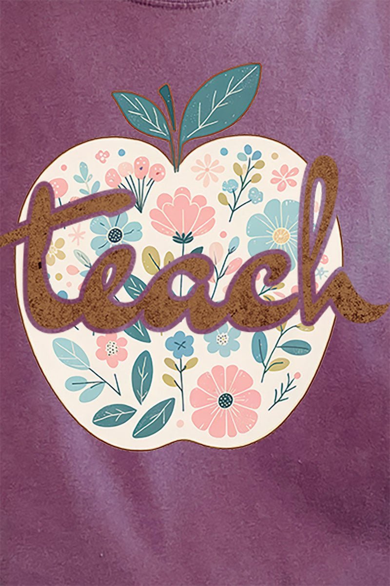 Floral Apple Teach Comfort Colors Adult Ring - Spun Cotton Tee - Wholesale Accessory Market