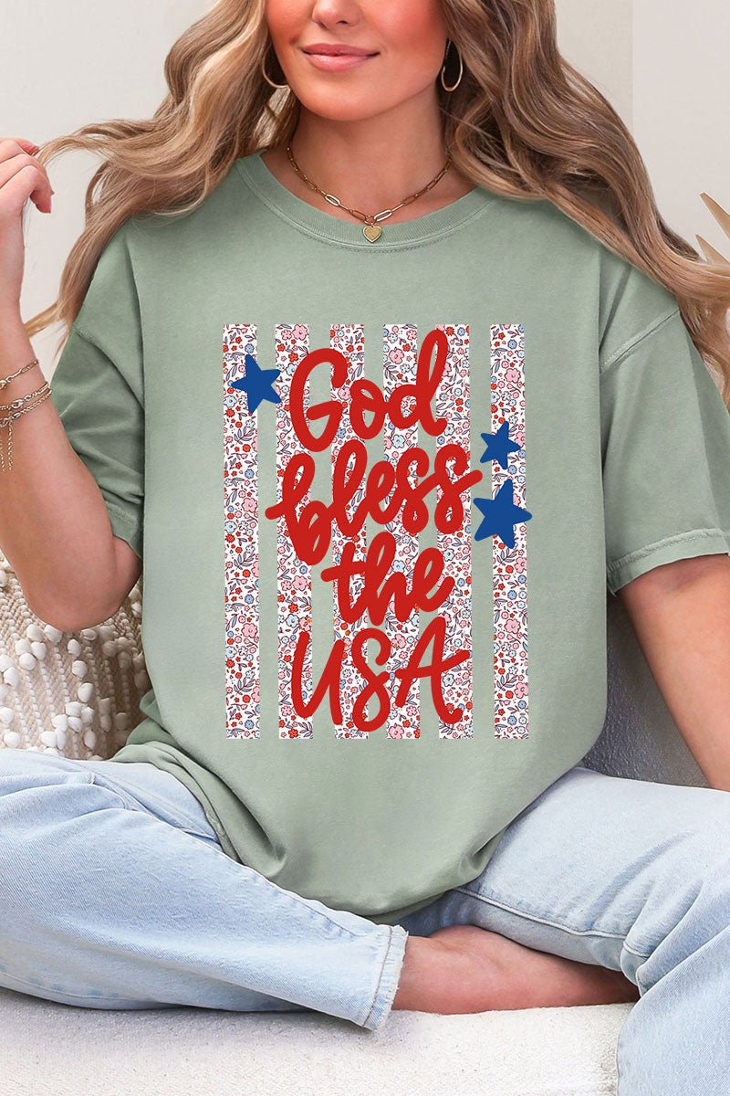 Floral God Bless The USA Comfort Colors Adult Ring - Spun Cotton Tee - Wholesale Accessory Market