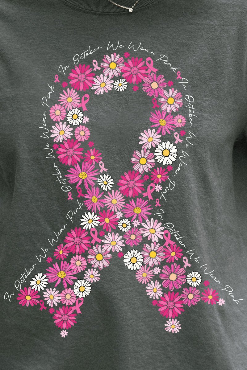 Floral In October We Fight Ribbon Comfort Colors Adult Ring - Spun Cotton Tee - Wholesale Accessory Market