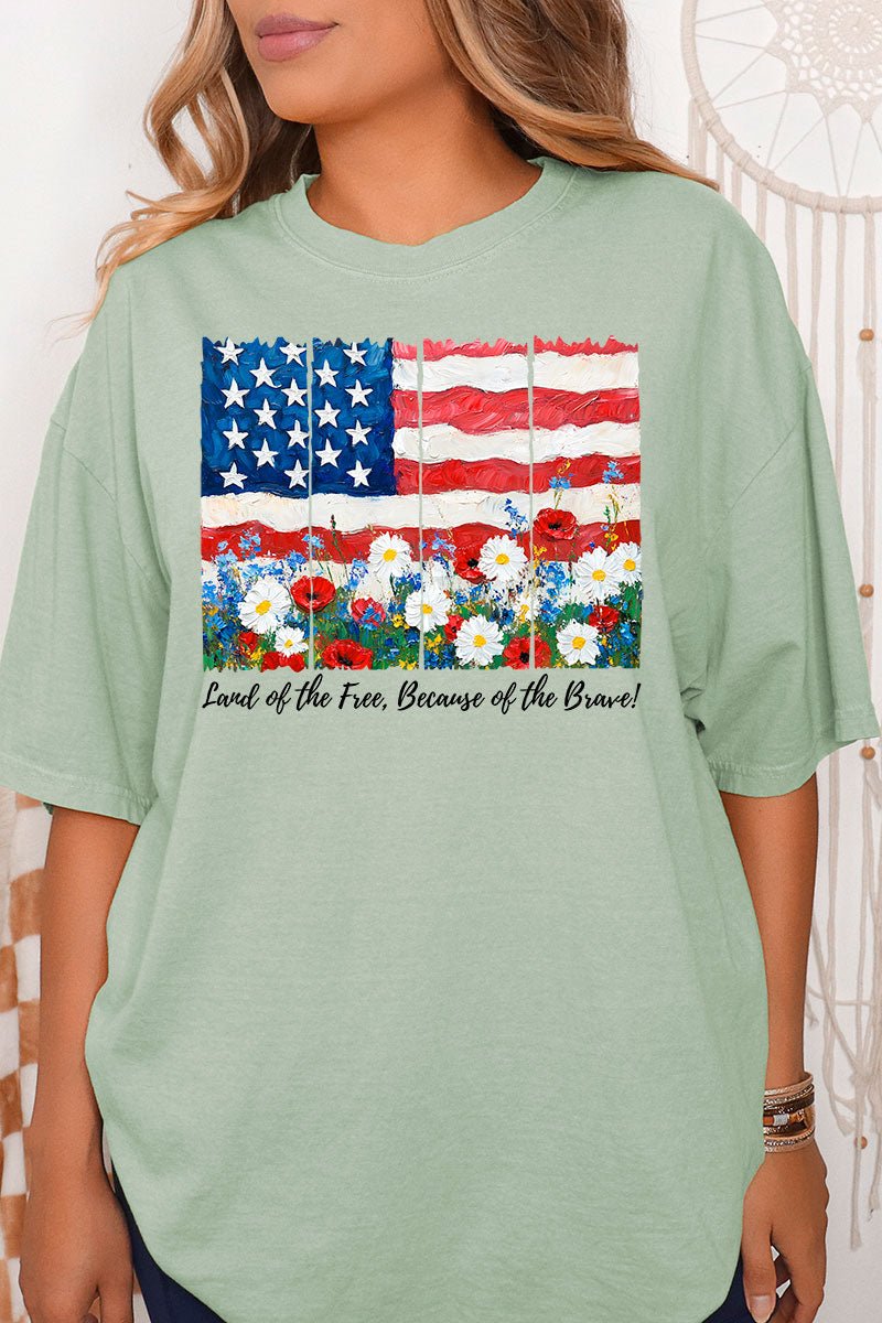 Floral Land Of The Free Comfort Colors Adult Ring - Spun Cotton Tee - Wholesale Accessory Market