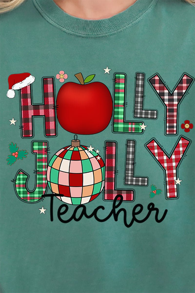 Holly Jolly Teacher Comfort Colors Adult Ring - Spun Cotton Tee - Wholesale Accessory Market