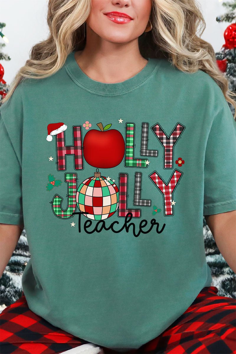 Holly Jolly Teacher Comfort Colors Adult Ring - Spun Cotton Tee - Wholesale Accessory Market