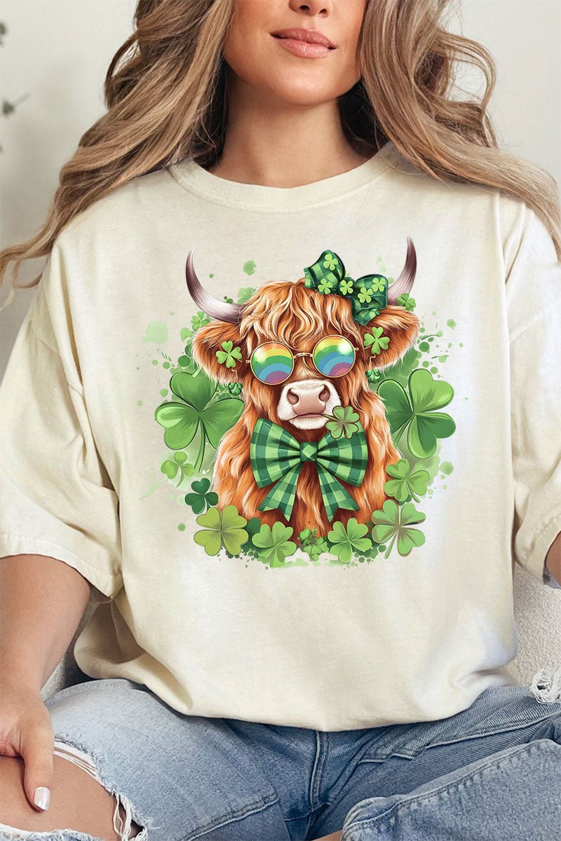 Lucky Clover Highland Cow Comfort Colors Adult Ring - Spun Cotton Tee - Wholesale Accessory Market