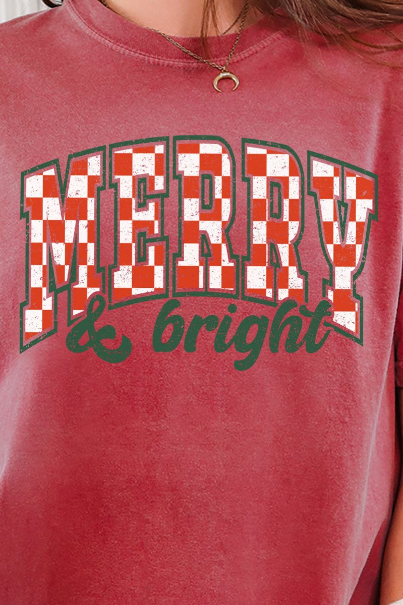 Merry And Bright Checkered Comfort Colors Adult Ring - Spun Cotton Tee - Wholesale Accessory Market