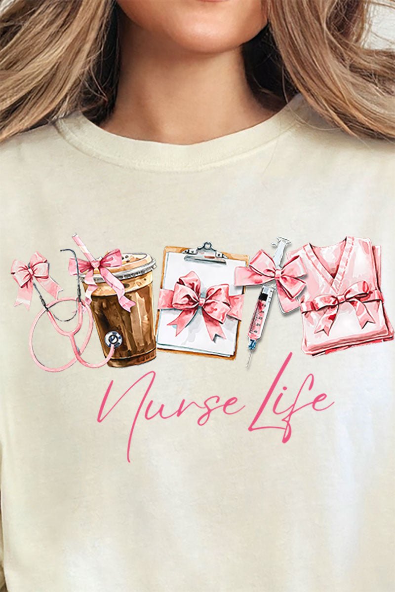 Nurse Life Coquette Bow Comfort Colors Adult Ring - Spun Cotton Tee - Wholesale Accessory Market