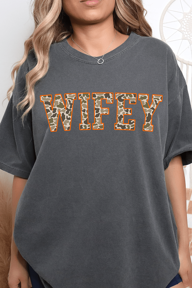 Orange Wifey Camo Comfort Colors Adult Ring - Spun Cotton Tee - Wholesale Accessory Market