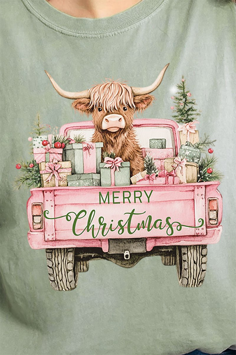Pink Highland Cow Christmas Comfort Colors Adult Ring - Spun Cotton Tee - Wholesale Accessory Market