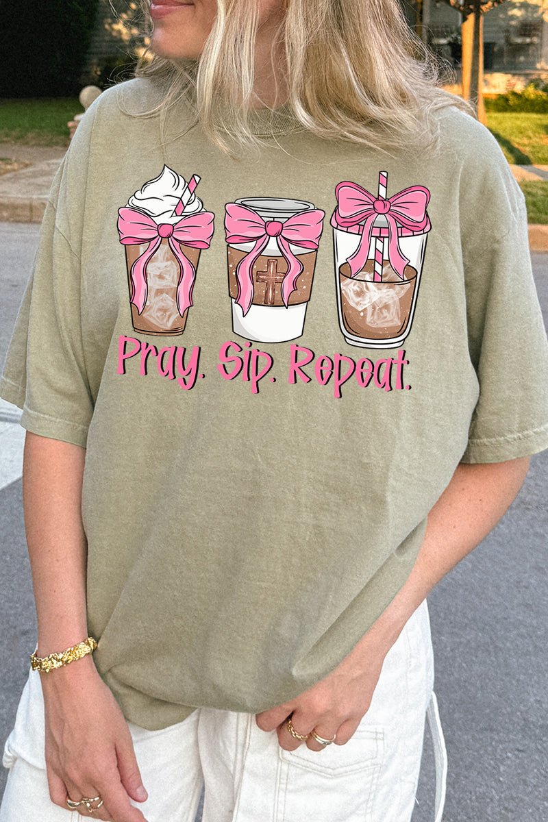 Pray Sip Repeat Comfort Colors Adult Ring - Spun Cotton Tee - Wholesale Accessory Market
