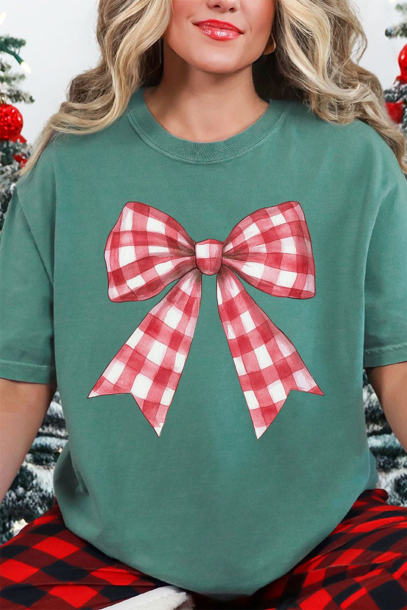 Red Gingham Bow Comfort Colors Adult Ring - Spun Cotton Tee - Wholesale Accessory Market