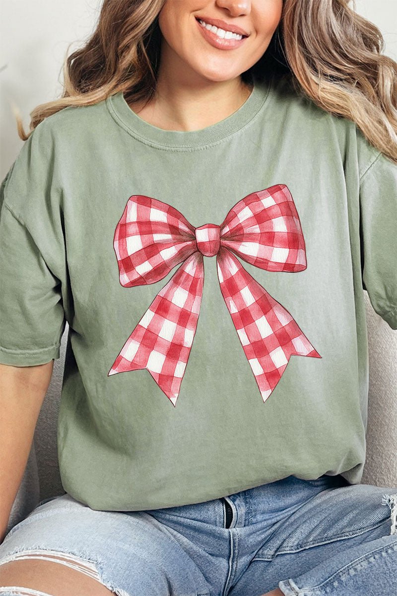 Red Gingham Bow Comfort Colors Adult Ring - Spun Cotton Tee - Wholesale Accessory Market