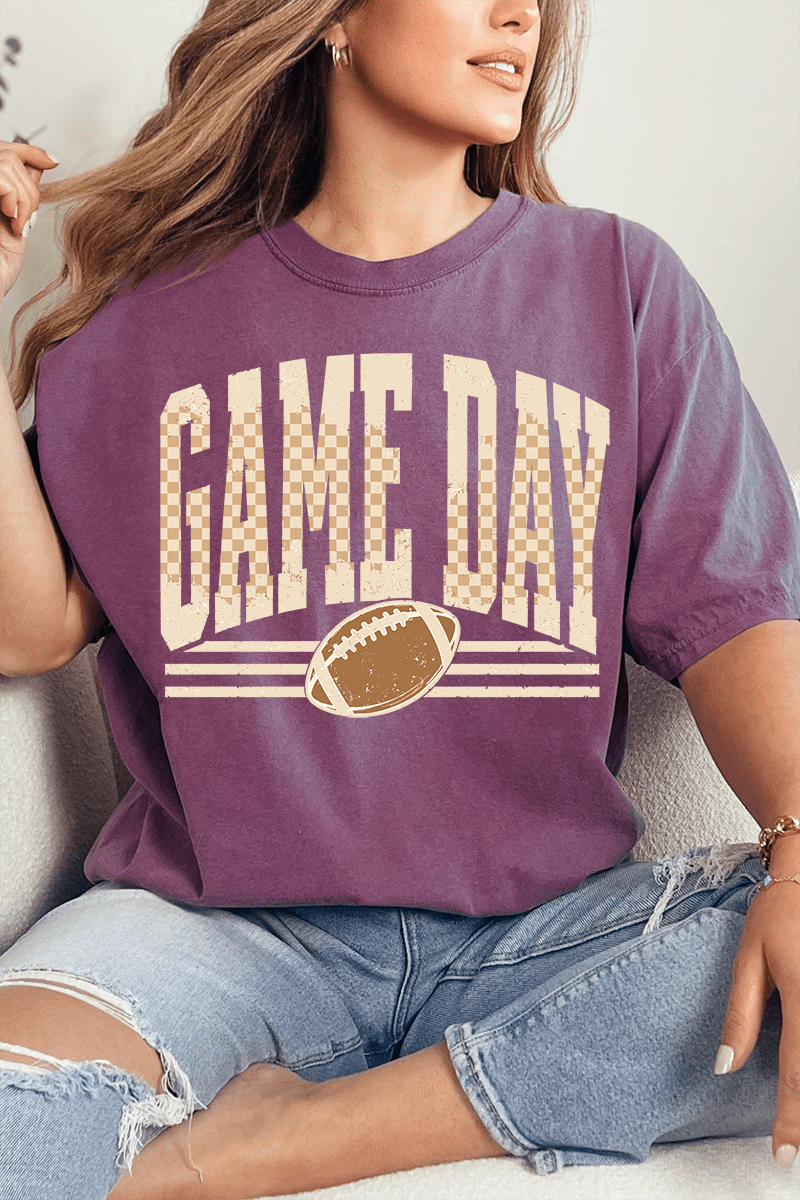 Checkered Taupe Game Day Comfort Colors Adult Ring-Spun Cotton Tee - Wholesale Accessory Market