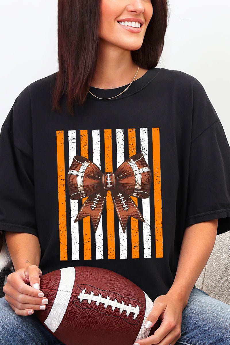 Fiery Orange & White Varsity Bow Comfort Colors Adult Ring-Spun Cotton Tee - Wholesale Accessory Market