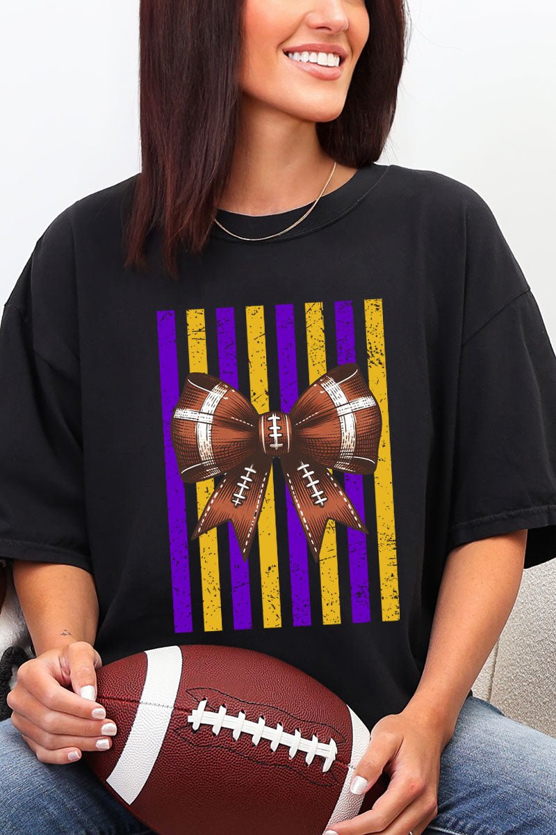 Purple & Yellow Gold Varsity Bow Comfort Colors Adult Ring-Spun Cotton Tee - Wholesale Accessory Market