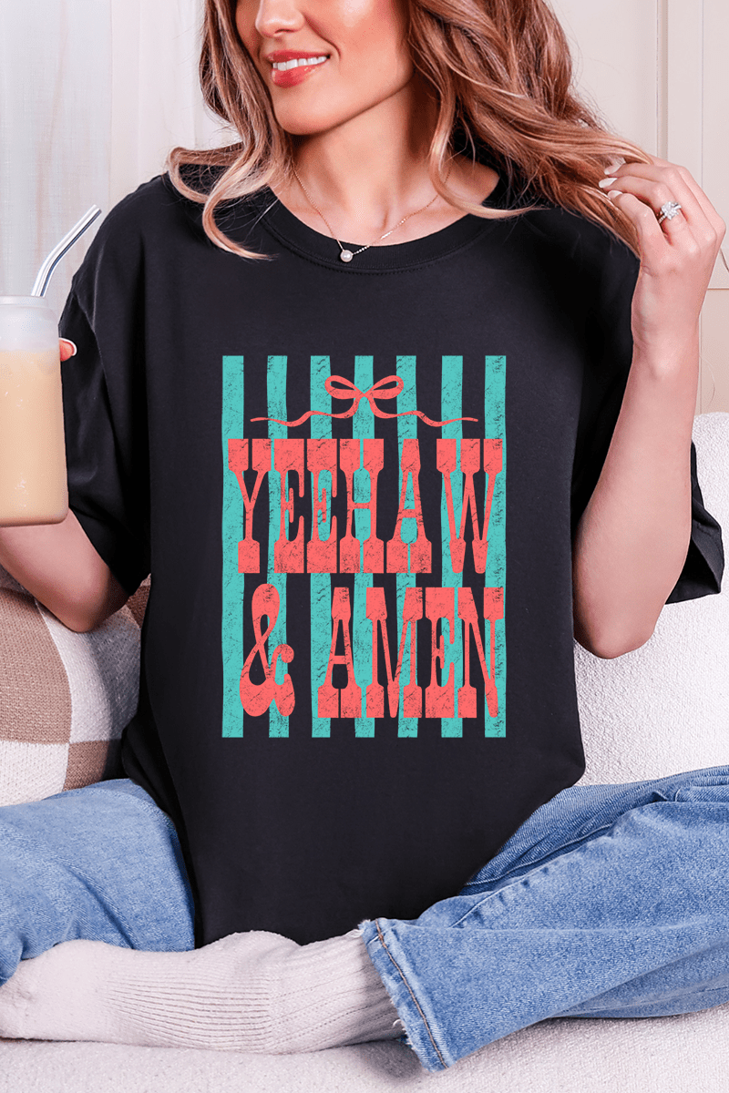 Striped Yeehaw & Amen Comfort Colors Adult Ring - Spun Cotton Tee - Wholesale Accessory Market