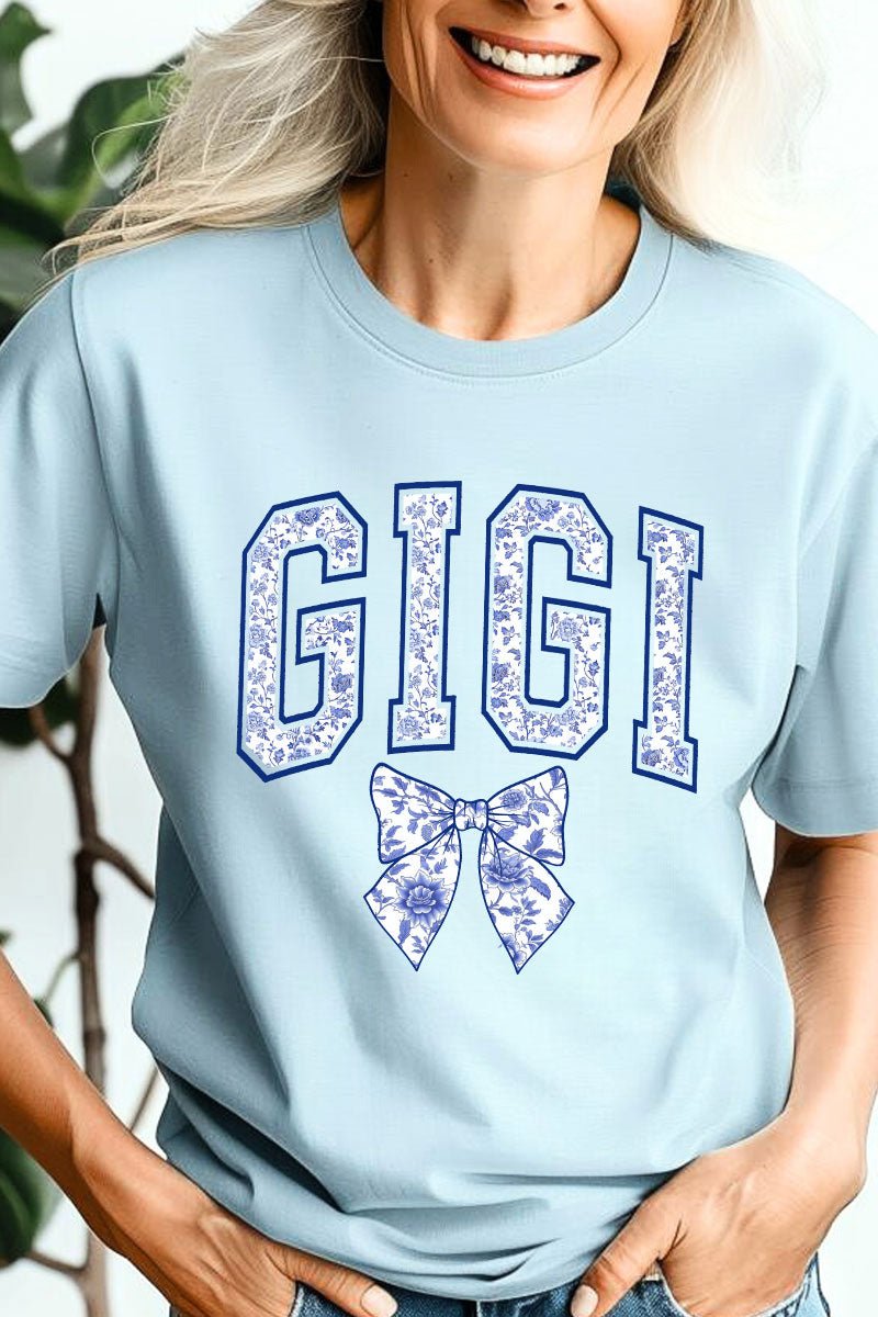 Arched Gigi Blue Chinoiserie Comfort Colors Adult Ring - Spun Cotton Tee - Wholesale Accessory Market