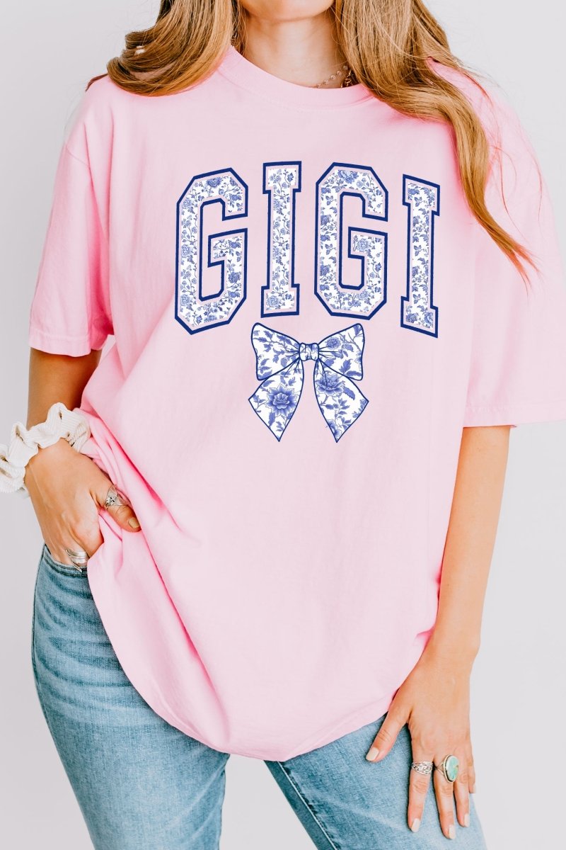 Arched Gigi Blue Chinoiserie Comfort Colors Adult Ring - Spun Cotton Tee - Wholesale Accessory Market