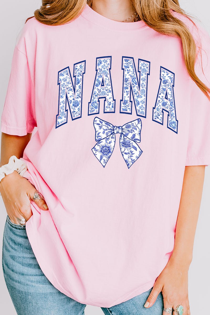 Arched Nana Blue Chinoiserie Comfort Colors Adult Ring - Spun Cotton Tee - Wholesale Accessory Market