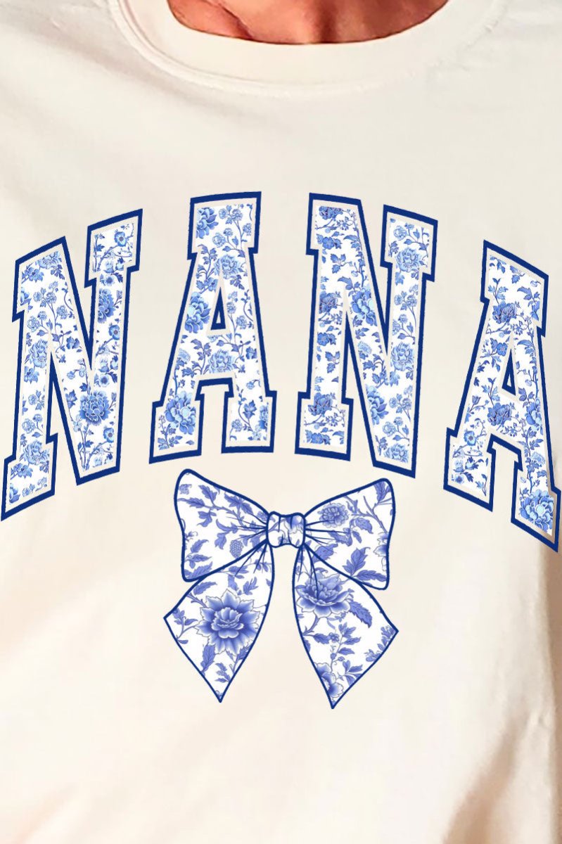 Arched Nana Blue Chinoiserie Comfort Colors Adult Ring - Spun Cotton Tee - Wholesale Accessory Market