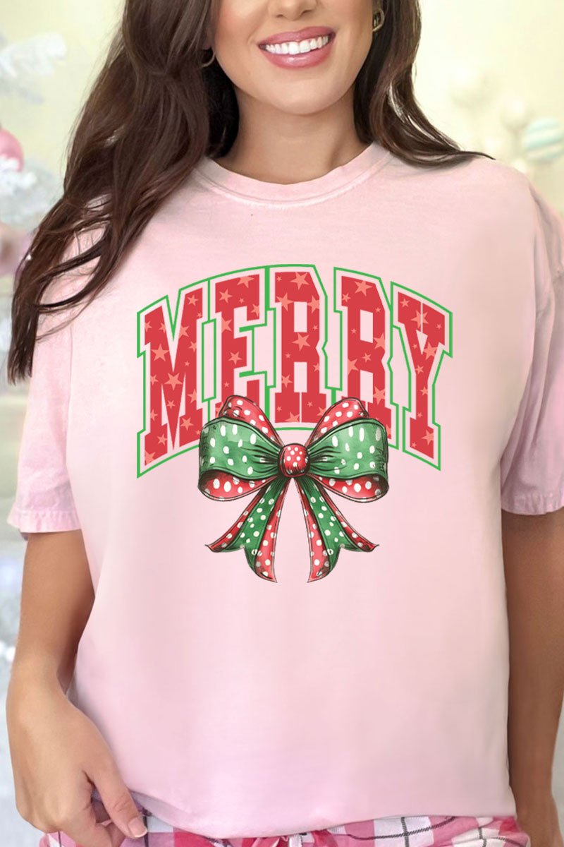 Arched Red and Green Merry Comfort Colors Adult Ring - Spun Cotton Tee - Wholesale Accessory Market