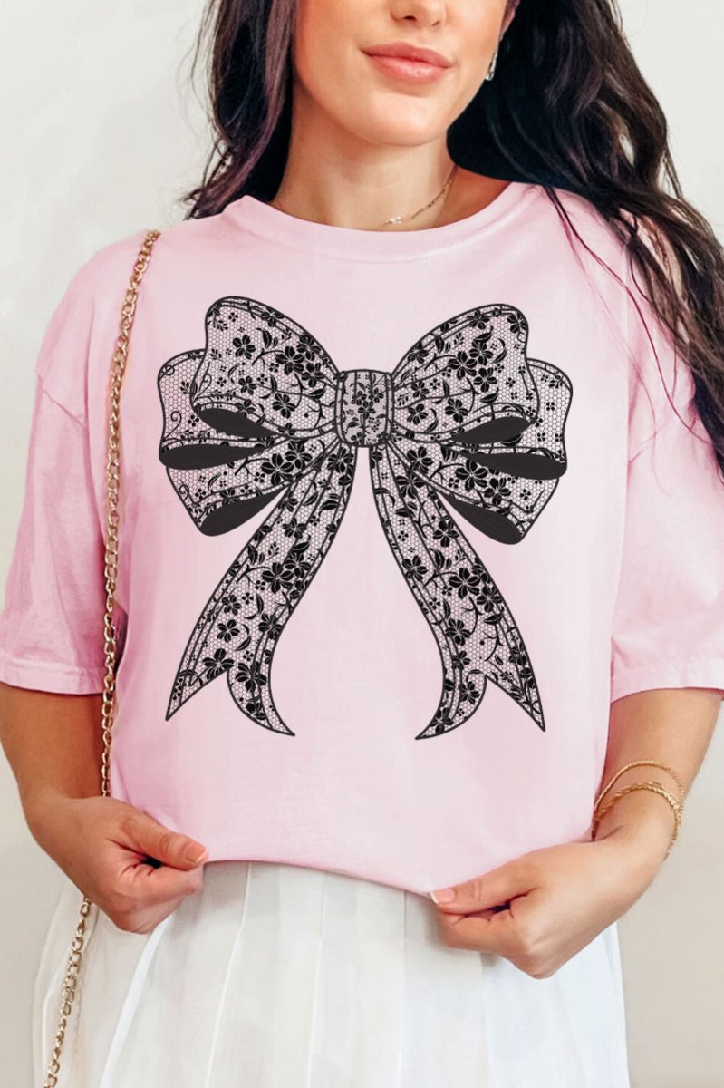 Black Lace Bow Comfort Colors Adult Ring - Spun Cotton Tee - Wholesale Accessory Market