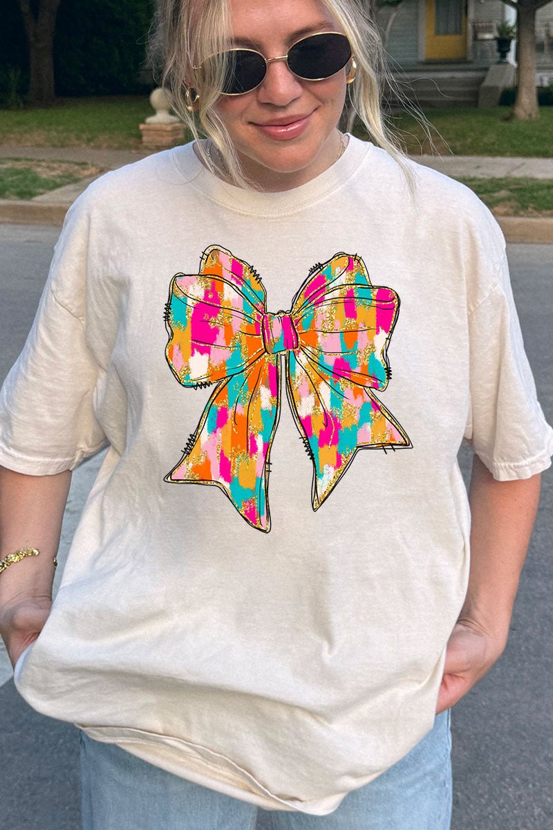 Brushed Colorful Coquette Bow Comfort Colors Adult Ring - Spun Cotton Tee - Wholesale Accessory Market