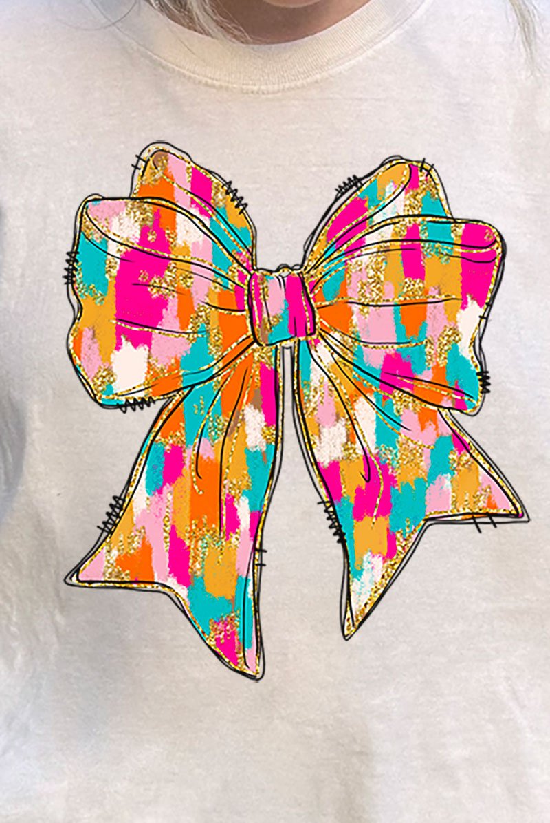 Brushed Colorful Coquette Bow Comfort Colors Adult Ring - Spun Cotton Tee - Wholesale Accessory Market