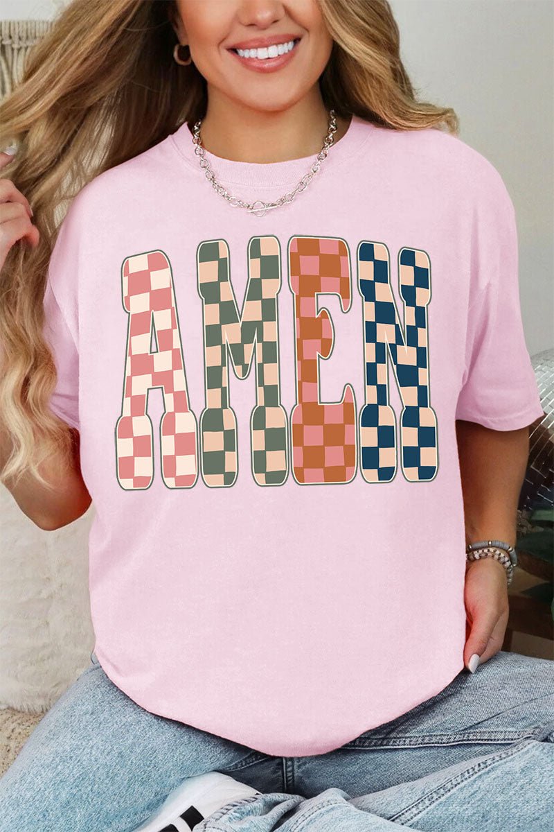 Checkered Amen Comfort Colors Adult Ring - Spun Cotton Tee - Wholesale Accessory Market