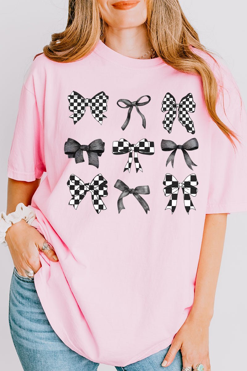 Checkered Retro Coquette Bows Comfort Colors Adult Ring - Spun Cotton Tee - Wholesale Accessory Market