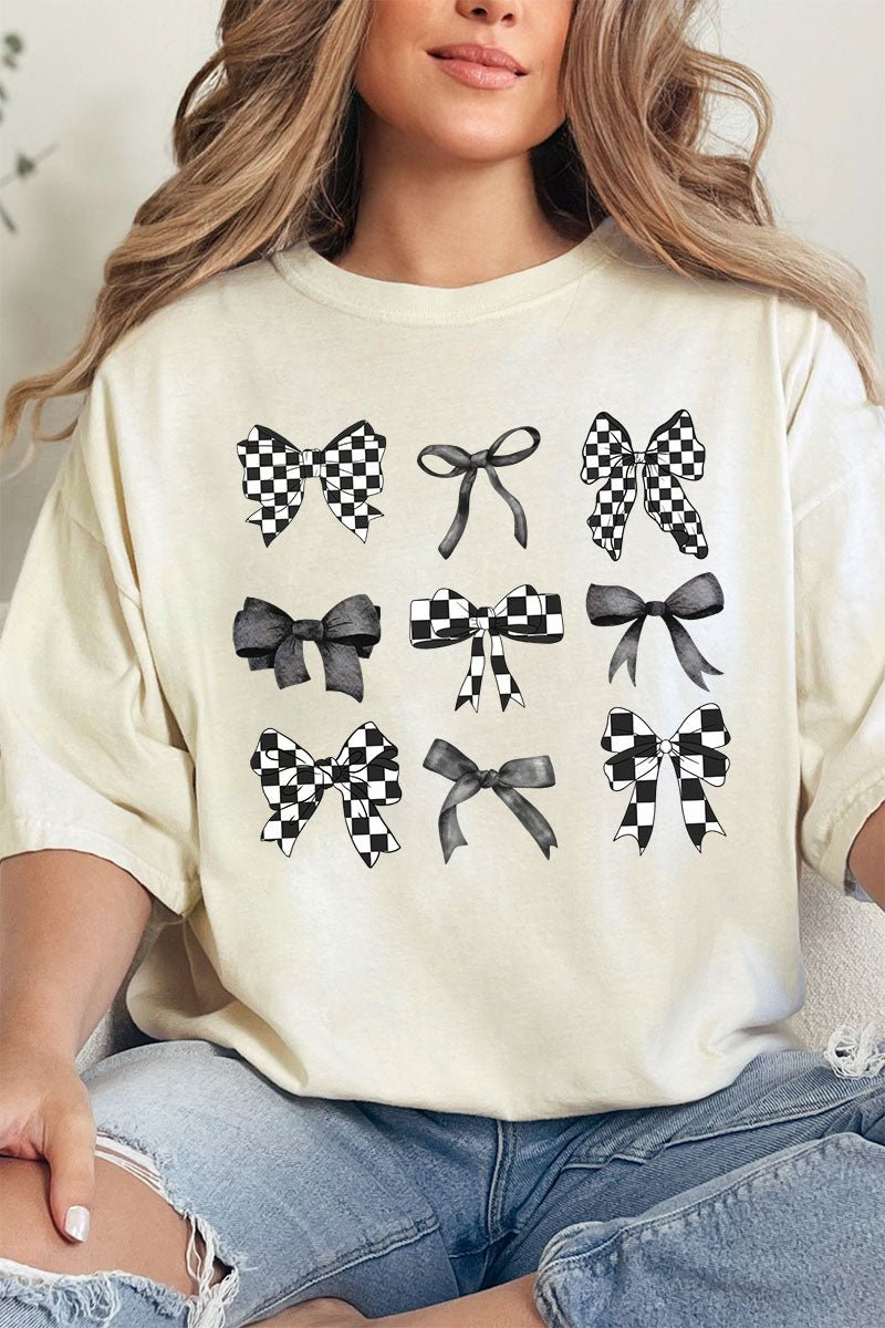 Checkered Retro Coquette Bows Comfort Colors Adult Ring - Spun Cotton Tee - Wholesale Accessory Market
