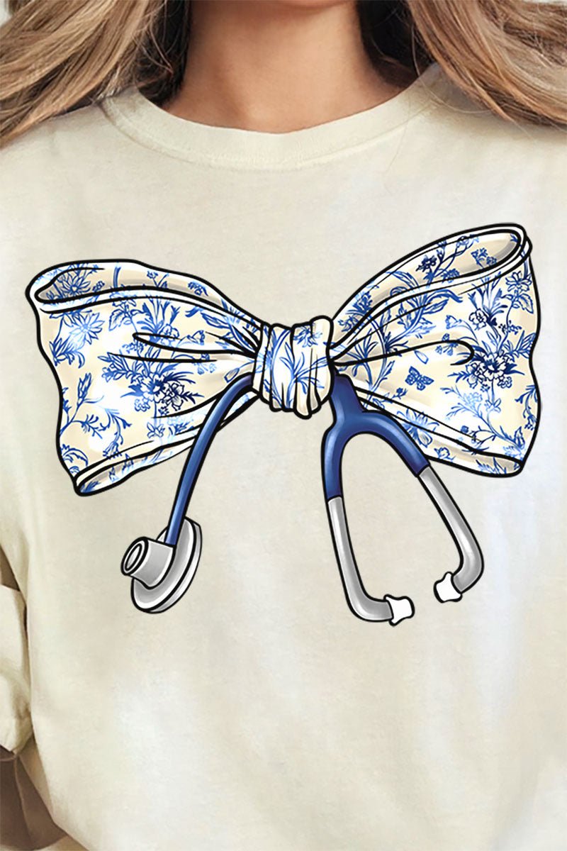 Chinoiserie Stethoscope Bow Comfort Colors Adult Ring - Spun Cotton Tee - Wholesale Accessory Market