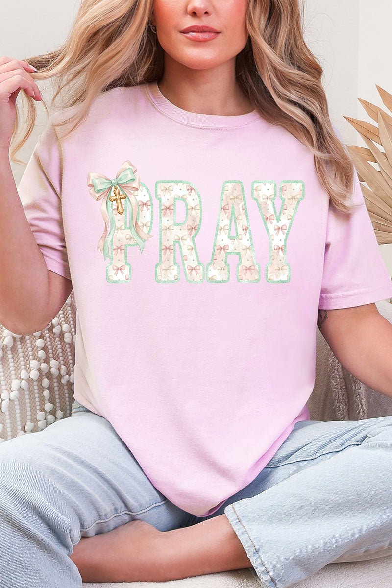 Coquette Cross Pray Comfort Colors Adult Ring - Spun Cotton Tee - Wholesale Accessory Market