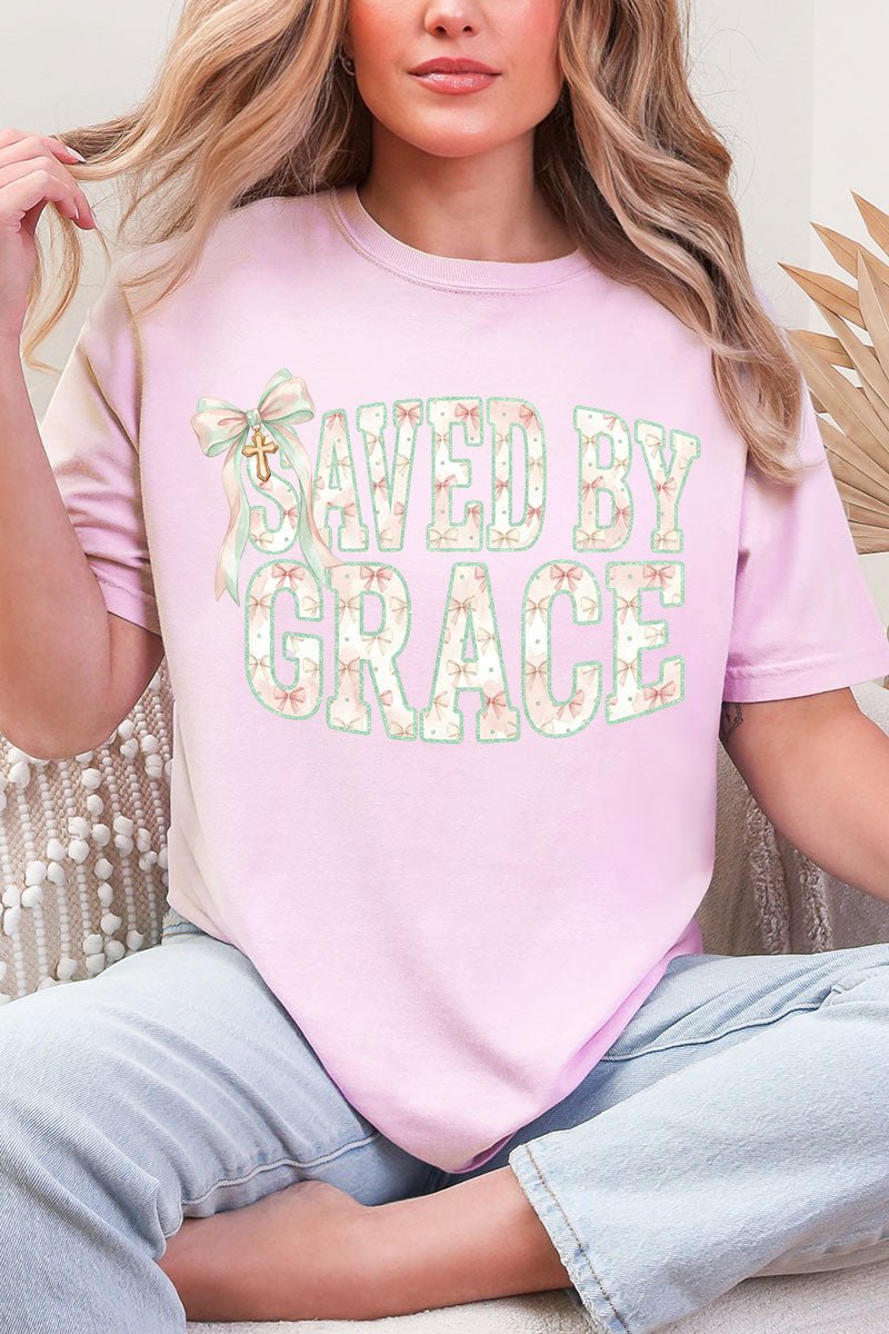 Coquette Cross Saved By Grace Comfort Colors Adult Ring - Spun Cotton Tee - Wholesale Accessory Market