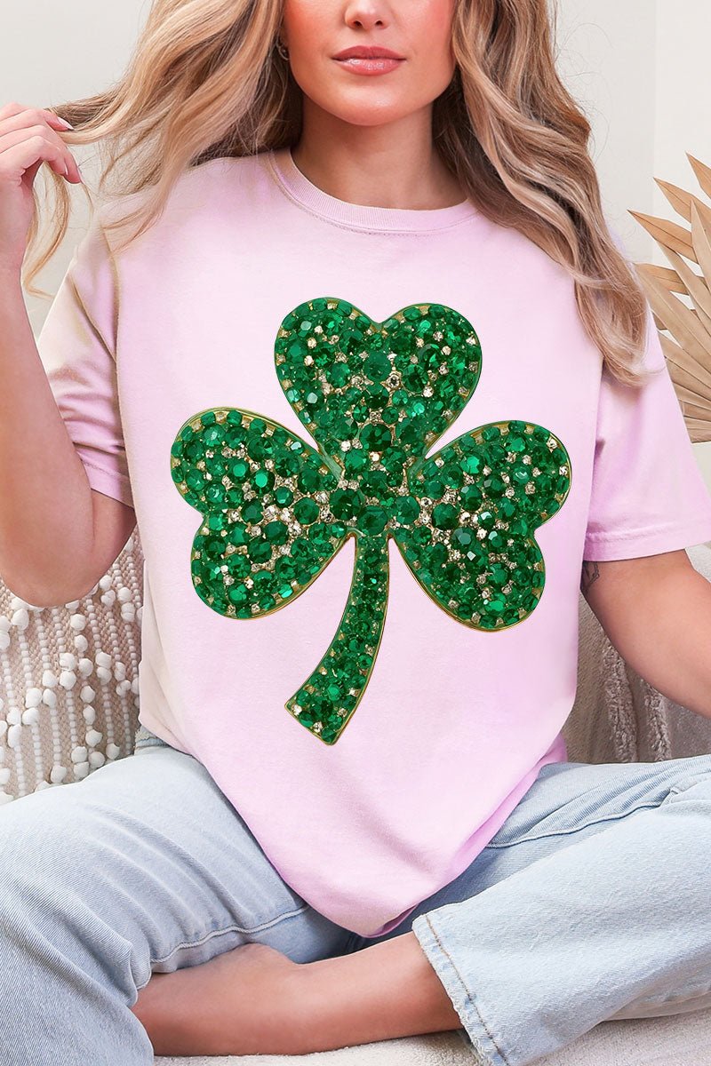 Faux Rhinestone Clover Comfort Colors Adult Ring - Spun Cotton Tee - Wholesale Accessory Market