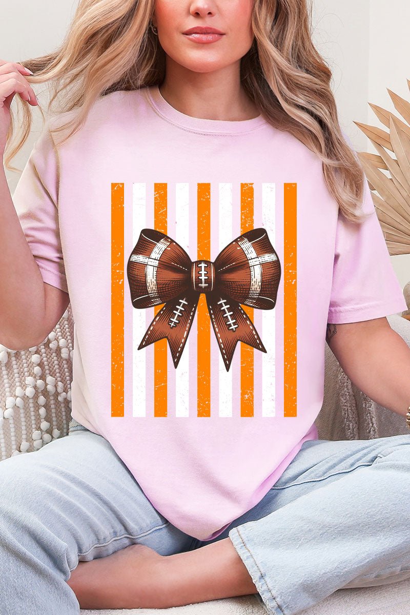 Fiery Orange & White Varsity Bow Comfort Colors Adult Ring-Spun Cotton Tee - Wholesale Accessory Market