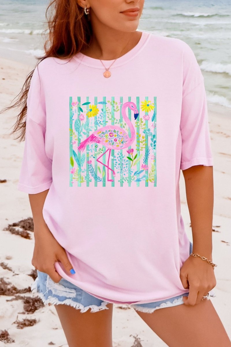 Flamingo Coastal Garden Comfort Colors Adult Ring - Spun Cotton Tee - Wholesale Accessory Market