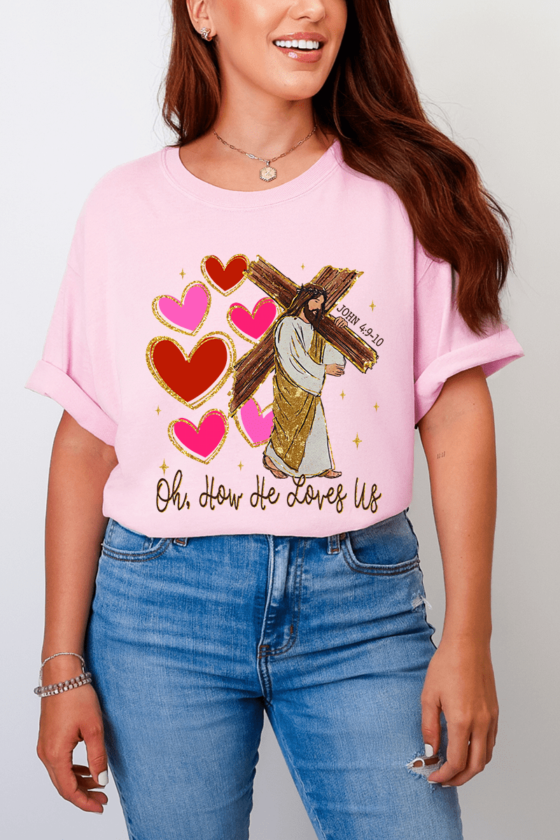 He Loves Us Hearts Comfort Colors Adult Ring - Spun Cotton Tee - Wholesale Accessory Market