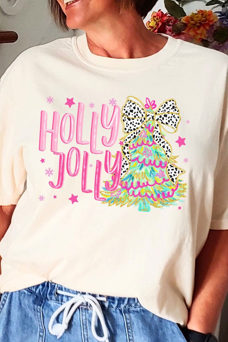 Holly Jolly Christmas Tree Comfort Colors Adult Ring - Spun Cotton Tee - Wholesale Accessory Market